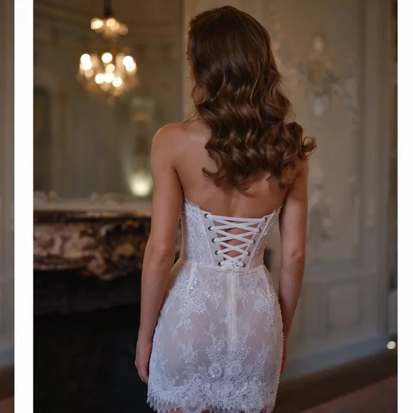 Rosie Etienne Bella Strapless Lace Mini Dress in White - Picture 2 of 5